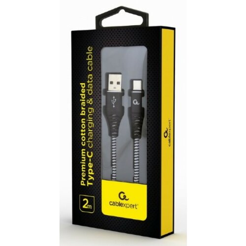 Gembird CC-USB2B-AMCM-2M-BW Premium cotton braided Type-C USB charging -data cable,2m, black/white Slike