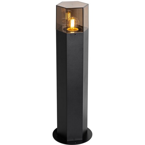 QAZQA Staande buitenlamp zwart met smoke kap zeshoek 50 cm - Denmark Cene