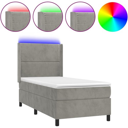 Maison Chic Box spring postelja - Vzmetna postelja z vzmetnico LED svetlo siva 100x200cm žamet SL15997, (21896011) Slike