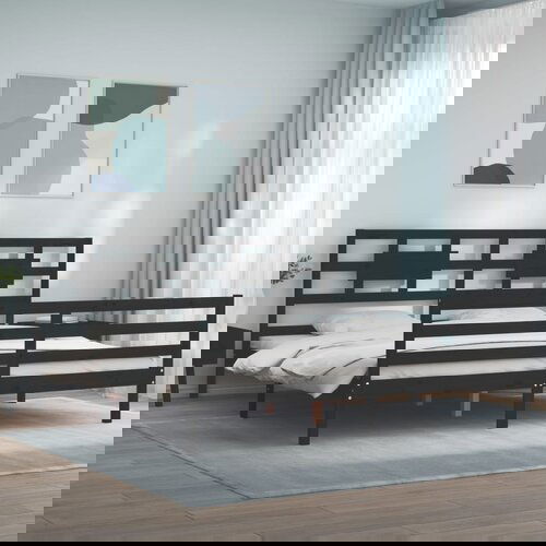 The Living Store Posteljni okvir z vzglavjem črn 200x200 cm trden les - Posteljni Okvir, (21525076) Slike