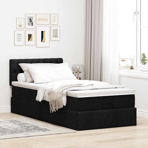 VidaXL otomanski okvir kreveta s madraca crni 90x200cm od tkanine Slike