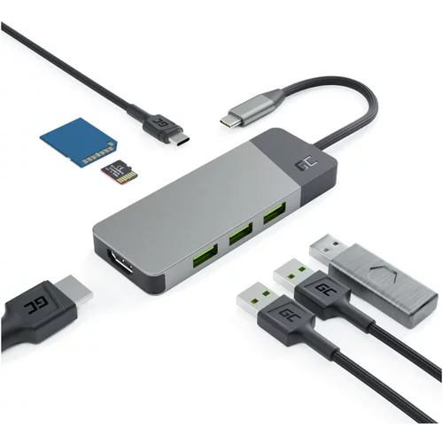 Green cell Adapter multiport 7in1 za Apple MacBook M1/M2 iz USB-C na USB-C, HDMI, USB-A, SD, MicroSD