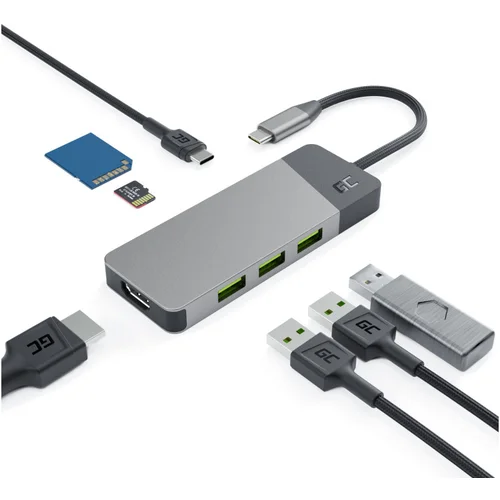 Green cell Adapter multiport 7in1 za Apple MacBook M1/M2 s USB-C na USB-C, HDMI, USB-A, SD, MicroSD