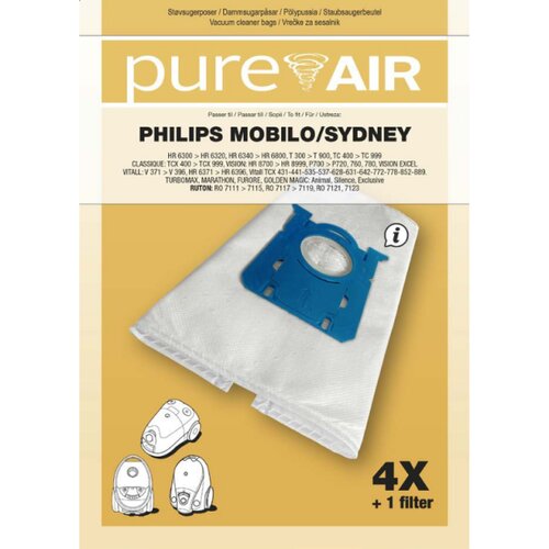 Pure Air Vrečke za sesalnike PHILIPS MOBILO/SYDNEY - 4 vrečke + filter, (5000257137) Slike