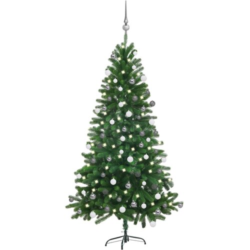 vidaXL umjetno božićno drvce s LED svjetlima i kuglicama 150 cm zeleno Cene