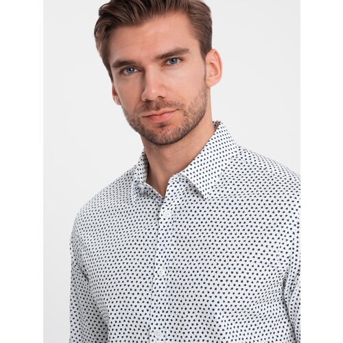 Ombre Men's fine pattern SLIM FIT shirt - white Slike