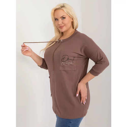 Fashion Hunters Brown loose plus size blouse with drawstrings