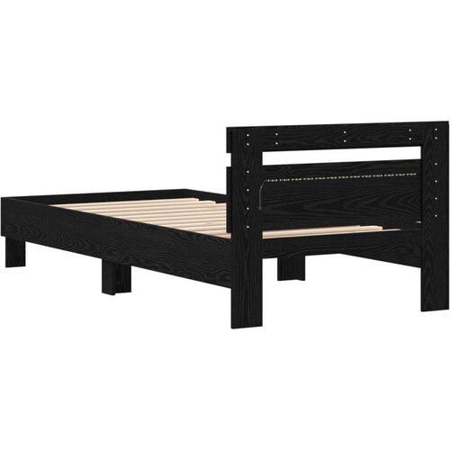  Krevetna okvira s LED svjetlima Crni hrast 100x200 cm Konstruirano drvo Slike