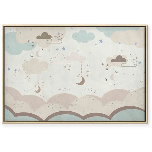 Slika - Cloudy Night Sky - Moons in Brown and Beige Hues Among Clouds and Numerous Little Stars on a Light Background 60x40 U pr Slike