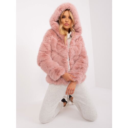 Fashion Hunters Dusty pink fur jacket with hood Slike