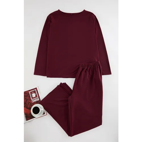 Trendyol Curve Claret Red Knitted Pajama Set with Slits