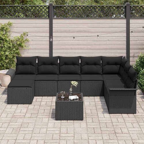  Sjedeća garnitura za vrt 9 kom. Bež Poli ratan Crna 297,5 x 187,5 x 85 cm Slike