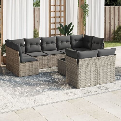 10-dijelni set vrtnih sofa od poliratana s jastucima sivi Slike