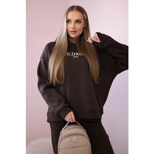 Kesi Insulated cotton set, sweatshirt with embroidery + brown trousers Cijene