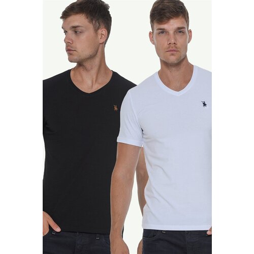 Dewberry DOUBLE SET T8568 V-NECK MEN'S T-SHIRT-WHITE-BLACK Cijene