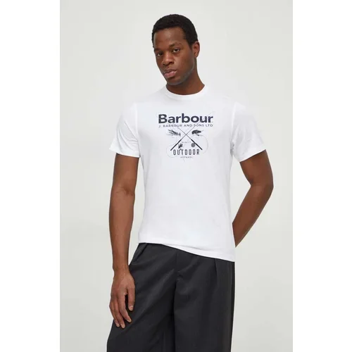Barbour Pamučna majica za muškarce, boja: bijela, s tiskom