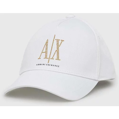 Armani Exchange Bombažna bejzbolska kapa bela barva