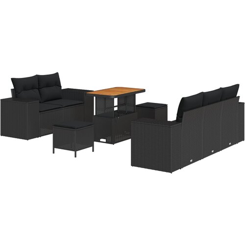 VidaXL 8-dijelni set dvori&amp;scaron;nih sofa s jastučićima crni poli ratan akacija, 3-dijelni set dvori&amp;scaron;nog blagovanja s jastučićima crni poli ratan akacija Slike