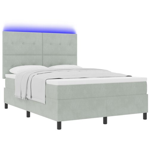 vidaXL Box Spring Krevet s Madracem i LED Svjetlom Svjetlosiva 140x200 cm Baršun Cijene
