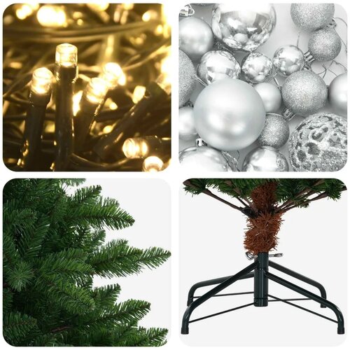  Artificial Christmas Tree with Bauble 120 cm 150 LED lampica - 120 cm s LED-ima i srebrnim lopticama Slike