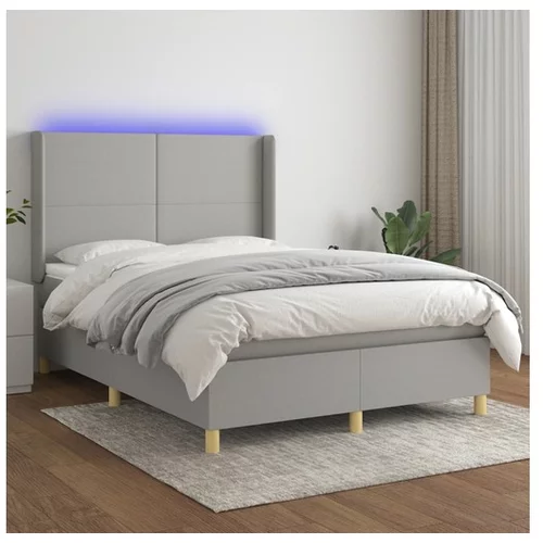  Box spring postelja z vzmetnico LED svetlo siva 140x190cm blago
