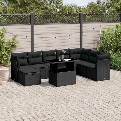 vidaXL 9-dijelni set vrtnih sofa s jastucima crni od poliratana Cijene