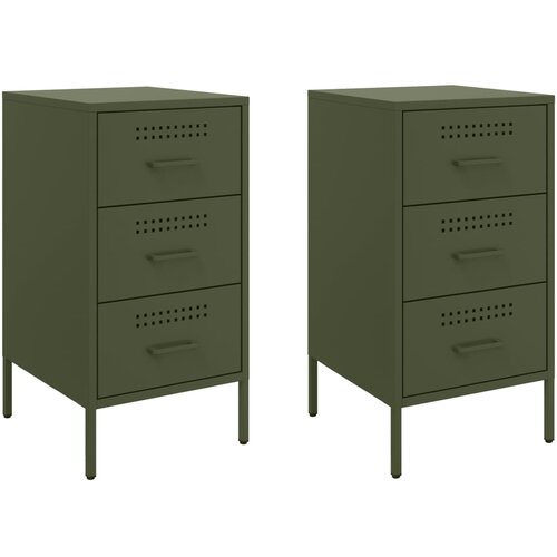Maison Chic Dvo delni komplet Nočne omarice - Nočne mize olivno zelena 36x39x68 cm jeklo, (21686988) Slike