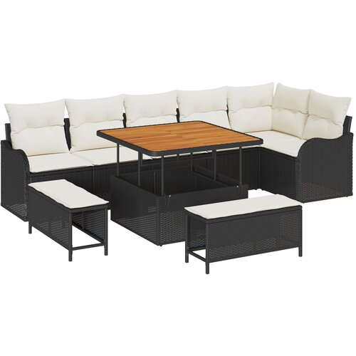 VidaXL 9-Dijelni Vrtni Sofa Set s Jastučićima Crni Poliratan Akacija, 2-Sjedna Vrtna Sofa sa Skladi&amp;scaron;tem i Jastučićima Crni Poliratan, 3-Dijelni Vrtni Restoran Set s Jastučićima Crni Poliratan Akacija Slike