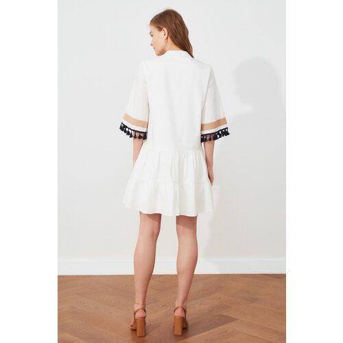 Trendyol White Embroidery and Tassel Detailed Dress Cene
