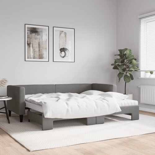 vidaXL Izvlečna dnevna postelja z vzmetnico tem. siva 80x200 cm blago Cene