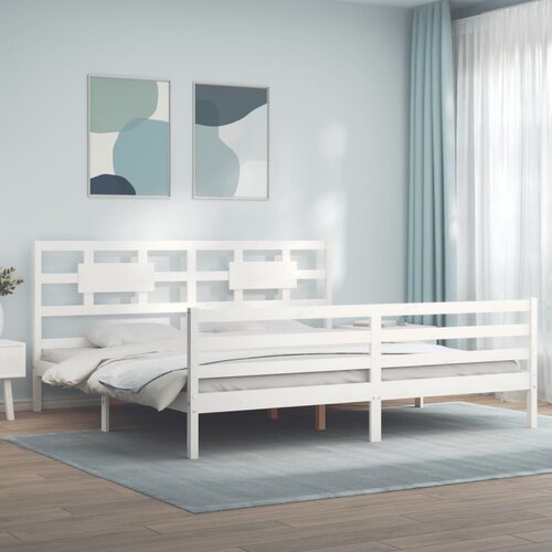 vidaXL Posteljni okvir z vzglavjem bel 200x200 cm trden les Cene