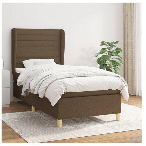  Box spring postelja z vzmetnico temno rjava 100x200 cm blago Cene