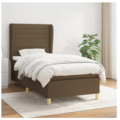  Box spring postelja z vzmetnico temno rjava 100x200 cm blago