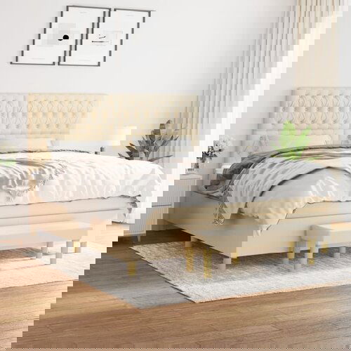  The Living Store Box spring postelja z vzmetnico krem 180x200 cm blago - Box Spring Postelja, (21512177) Slike