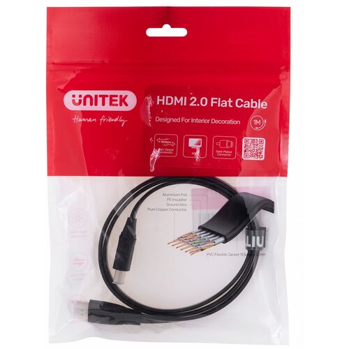 Unitek 2.0 4K60HZ FLAT 1M C11063BK-1M HDMI cable 1 m HDMI Type A (Standard) Black Cene