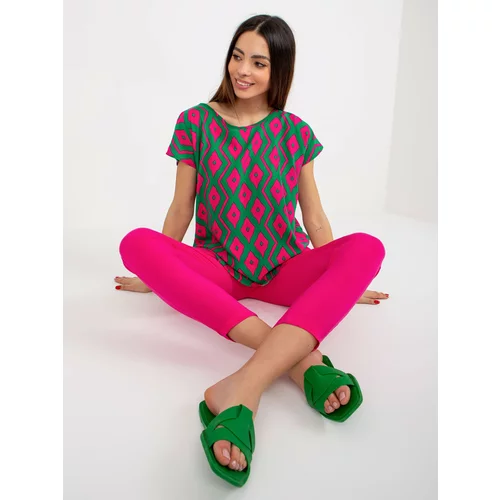 Fashion Hunters SUBLEVEL blouse with round neckline with green print
