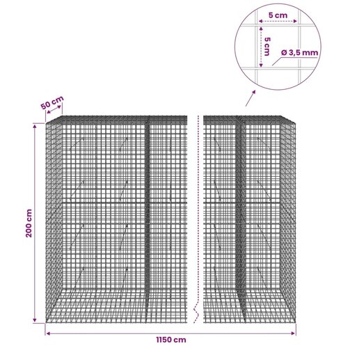  Gabion s žicom debljine 3 5 mm i mrežom 5x5 cm 1150x50x200 cm - 50 cm 200 cm 1150 cm Slike