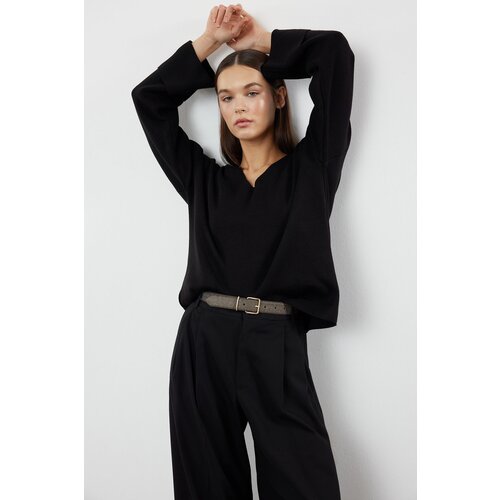 Trendyol Black Wide Fit Sleeve Folded Knitwear Sweater Slike