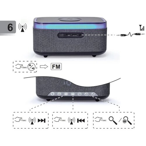 Gembird DAC-SPKBT-QC15-BK Digitalni sat+alarm sa bezicnim punjenjem telefona 15W i zvucnikom, FM, BT Cene
