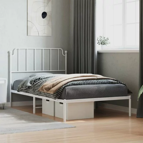 Metalni Kovinski posteljni okvir z vzglavjem bel 107x203 cm