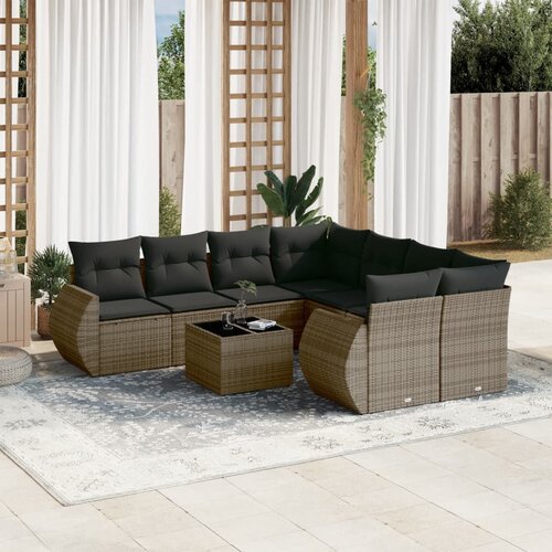 vidaXL 9-dijelni set vrtnih sofa od poliratana s jastucima sivi Cijene