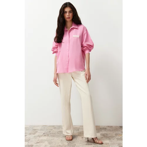 Trendyol Pink Balloon Sleeve Label Detailed Oversize Wide Fit Woven Shirt