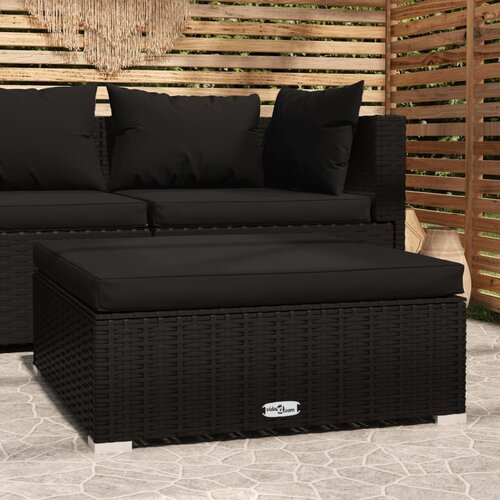 VidaXL Vrtni tabure s jastukom crni 70 x 70 x 30 cm od poliratana Slike