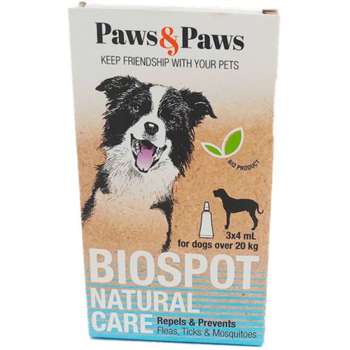 PAWS&PAWS sredstvo protiv buva, krpelja, vaši i komaraca za pse preko 20kg biospot natural 4ml Slike