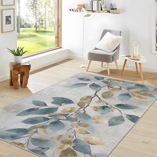 Mila Home Svijetlo plavi/u zlatnoj boji perivi tepih 80x150 cm Golden Leaves &amp;ndash; Slike