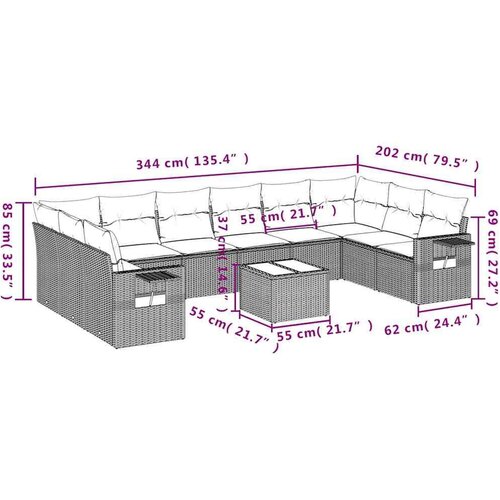 VidaXL 11-dijelni set vrtnih sofa poliratan s jastucima svijetlosivi Slike