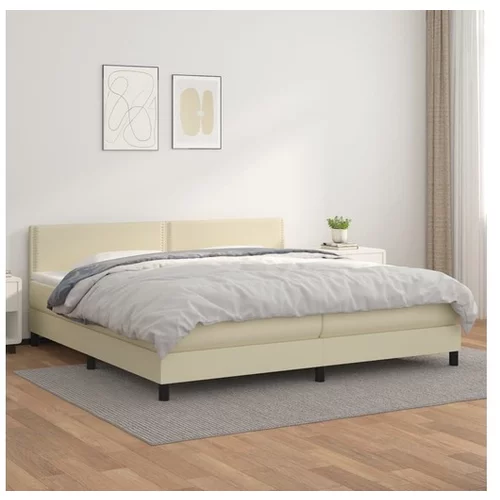  Box spring postelja z vzmetnico krem 200x200 cm umetno usnje
