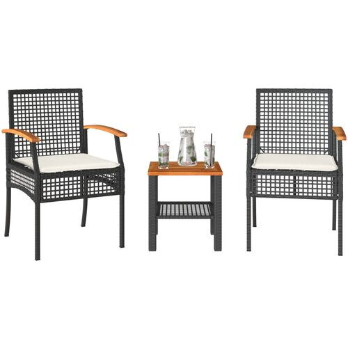 VidaXL 3-dijelni bistro set s jastucima poliratan i drvo bagrema crni Slike