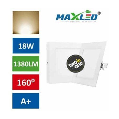 MAX-LED LED vgradna/nadrgadna svetilka 2v1 18W kvadratna toplo bela Cene