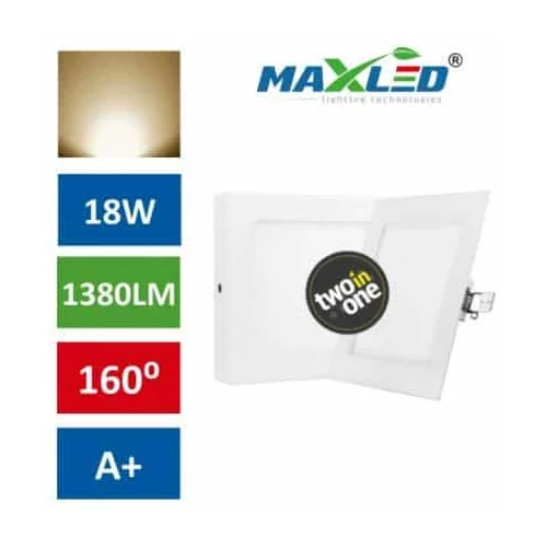 MAX-LED LED vgradna/nadrgadna svetilka 2v1 18W kvadratna toplo bela